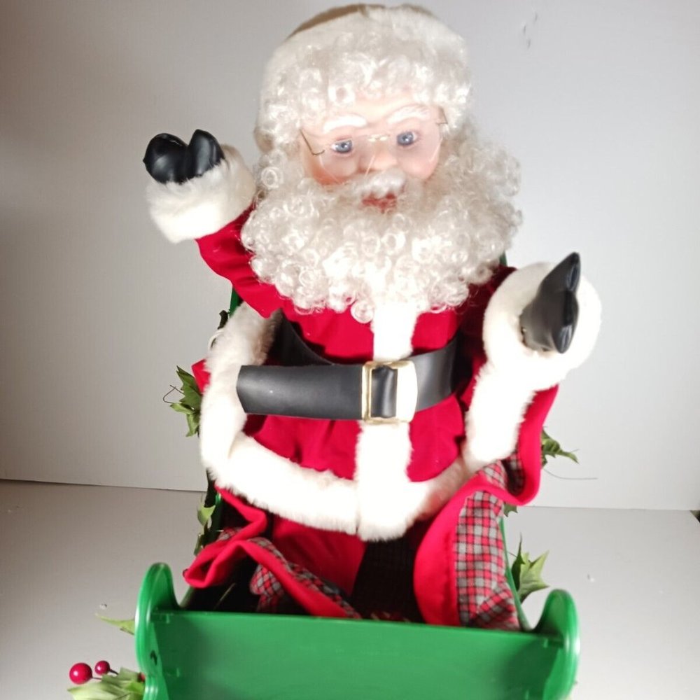 Vintage Animated Santa on Sled Arms and Head Move Electronic 21" Motionette
